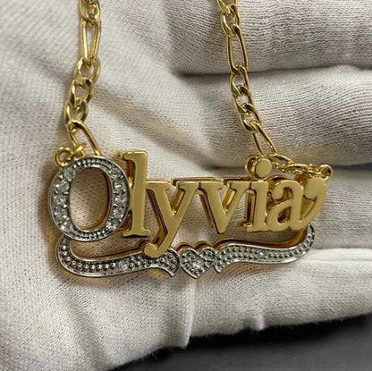 Double Layer Heart Name Necklace - Unisex Personalized Jewelry