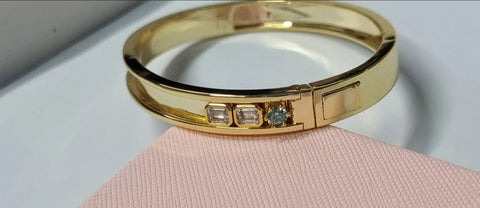 Custom Name Bangle – Personalized Gold Bracelet with Zirconia Charms