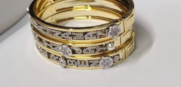 Custom Name Bangle – Personalized Gold Bracelet with Zirconia Charms