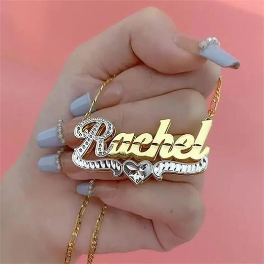 Custom Double Name Necklace | Personalized Gold Nameplate