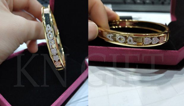 Custom Name Bangle – Personalized Gold Bracelet with Zirconia Charms
