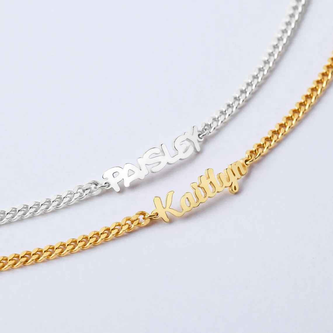 18k gold Name Bracelet , Gold Name Bracelet , Curb chain bracelet , Personalized Jewelry