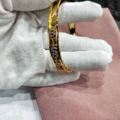 Custom Name Bangle – Personalized Gold Bracelet with Zirconia Charms