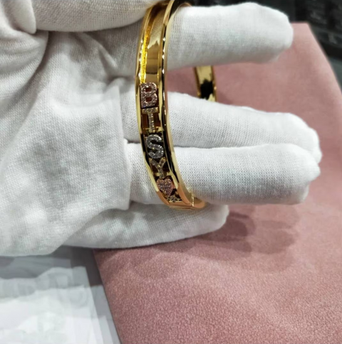 Custom Name Bangle – Personalized Gold Bracelet with Zirconia Charms